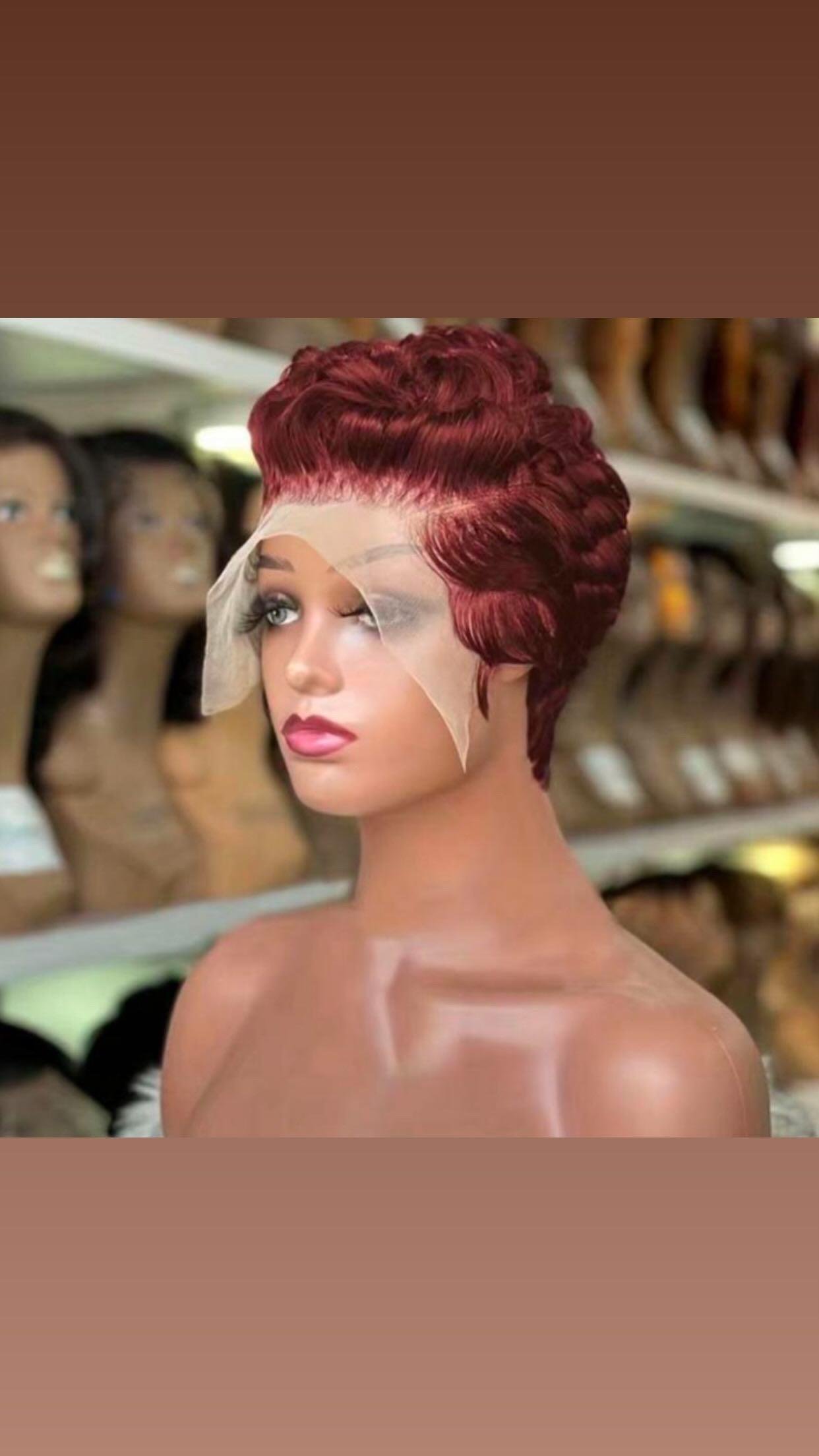 Perruque coupe pixie couleur roue en lace frontal 10085$